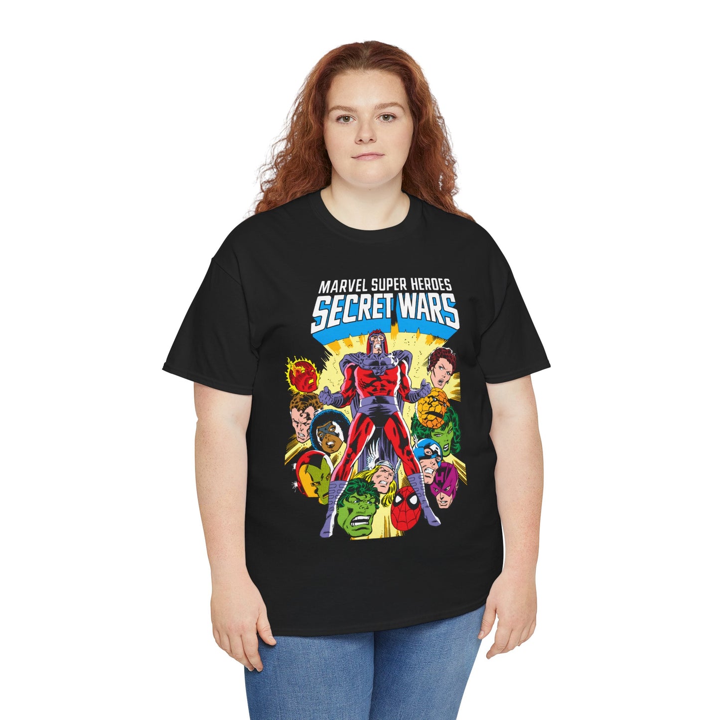 Marvel Super Heroes Secret Wars T-Shirt - Magneto, Captain America, Iron Man, She-Hulk, Hulk, Human Torch, Captain Marvel, Hawkeye - Marvel Comics
