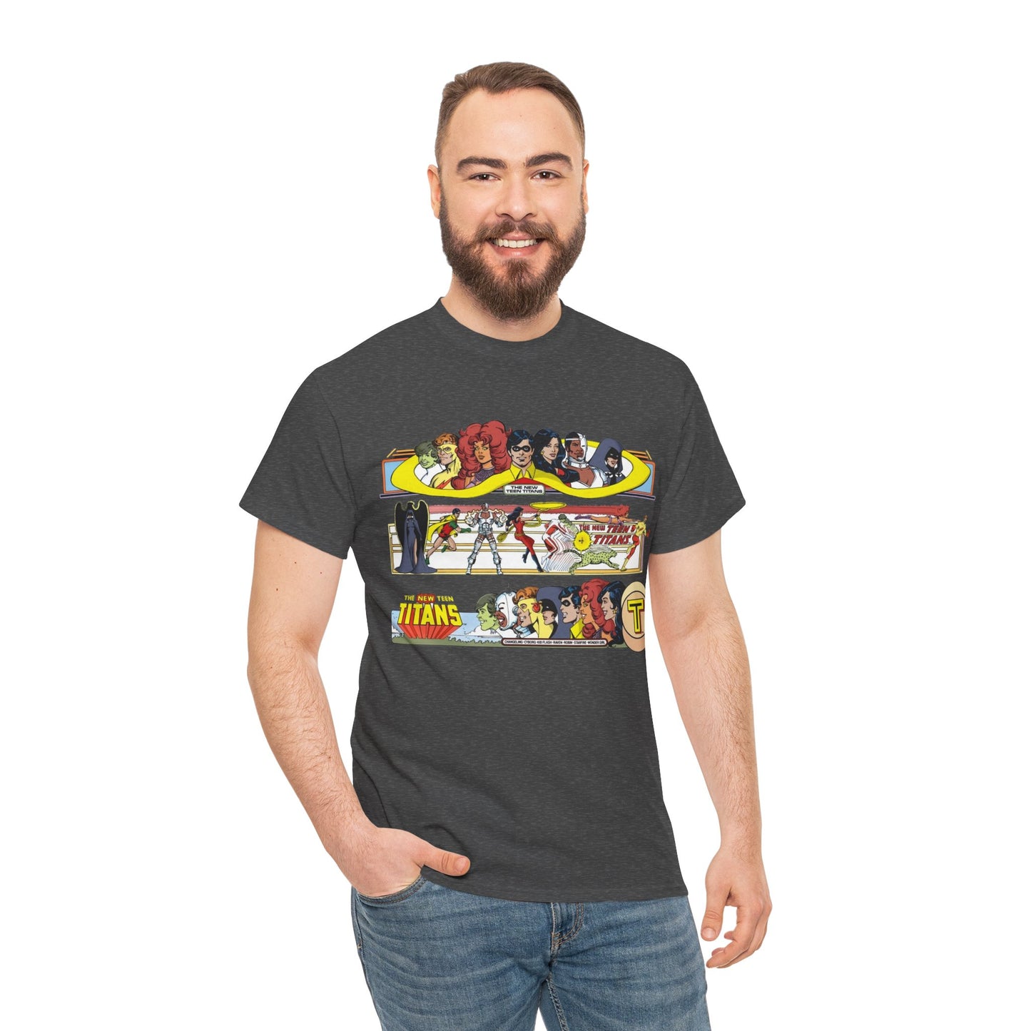 New Teen Titans T-Shirt - George Perez Art - 1980s Promotional Banners - Robin, Wonder Girl, Cyborg, Starfire - DC Comics
