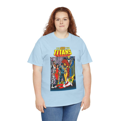 New Teen Titans T-Shirt - George Perez Art - Nightwing, Cyborg, Raven, Starfire, Wonder Girl, Changeling, Jericho - Titans Tower - DC Comics