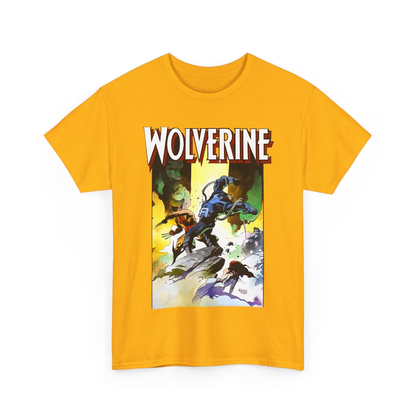 Wolverine T-Shirt - Mike Mignola Art - Jungle Adventure - Savage Land Story - Vs A Dinosaur - Logan, X-Men Member - Marvel Comics
