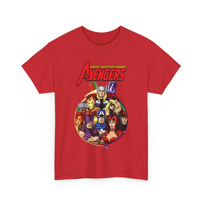 Avengers T-Shirt - George Perez Art - Captain America, Vision, Wonder Man, Iron Man, Thor, Hawkeye, Scarlet Witch - Popular Marvel Comics Characters