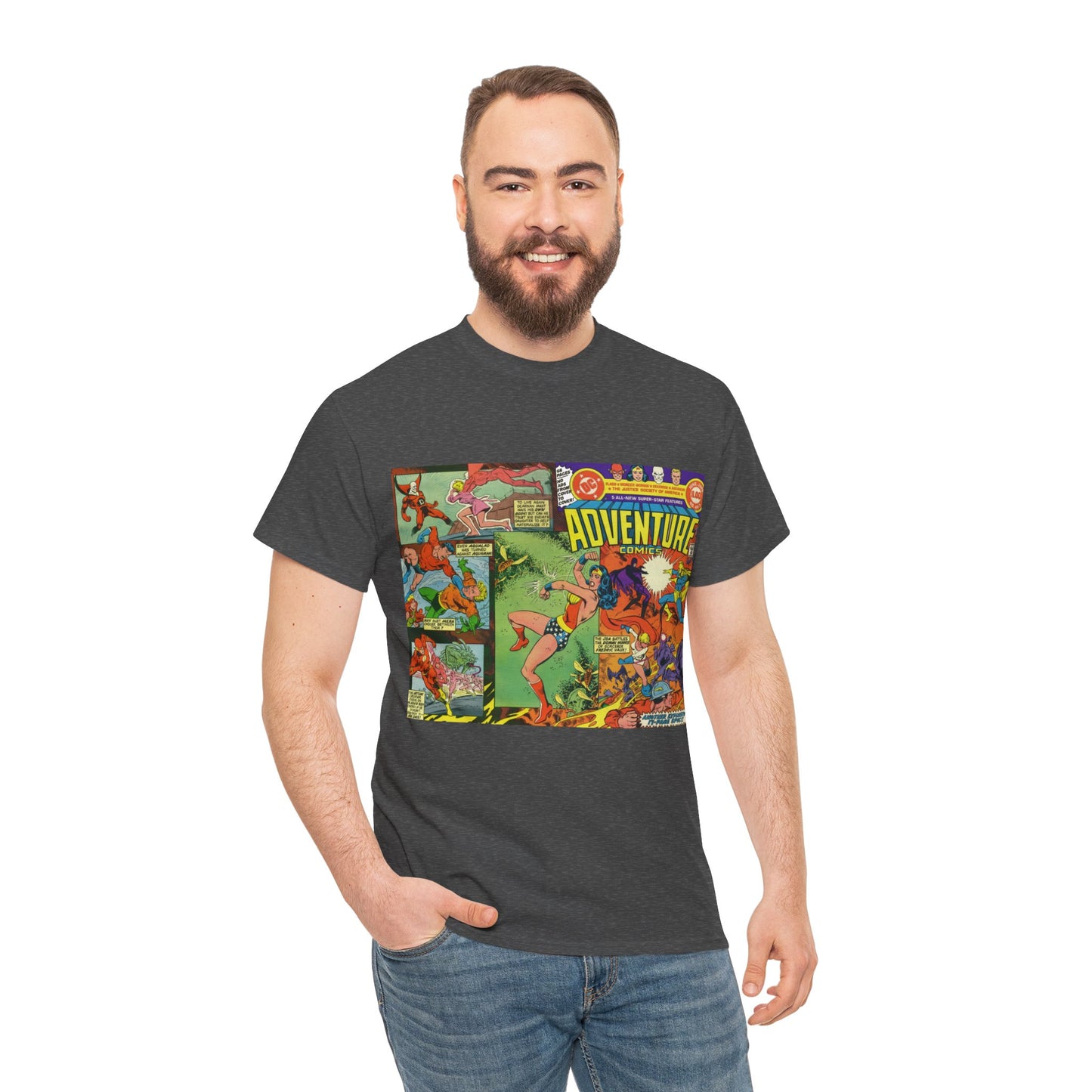 Adventure Comics #463 T-Shirt - Wonder Woman, Dr Fate, Power Girl, Deadman, Aquaman, Aqualad, Flash - DC Comics