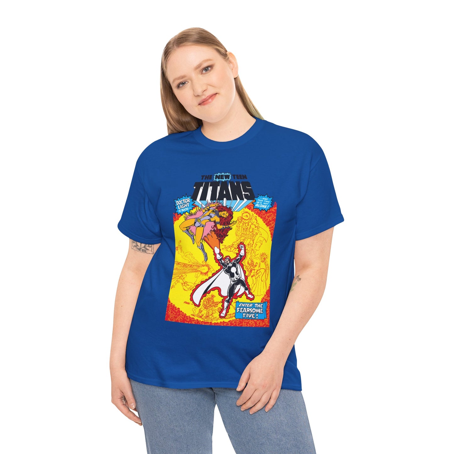 New Teen Titans T-Shirt - George Perez Art - #3 Cover Art - Dr. Light & the Fearsome Five Vs Starfire & the Teen Titans - DC Comics