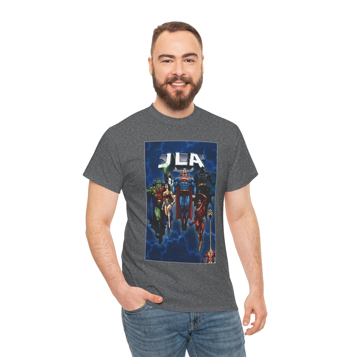 JLA T-Shirt - Doug Mahnke Art - Superman, Batman, Wonder Woman, Aquaman, Green Lantern, Flash, Martian Manhunter - DC Comics