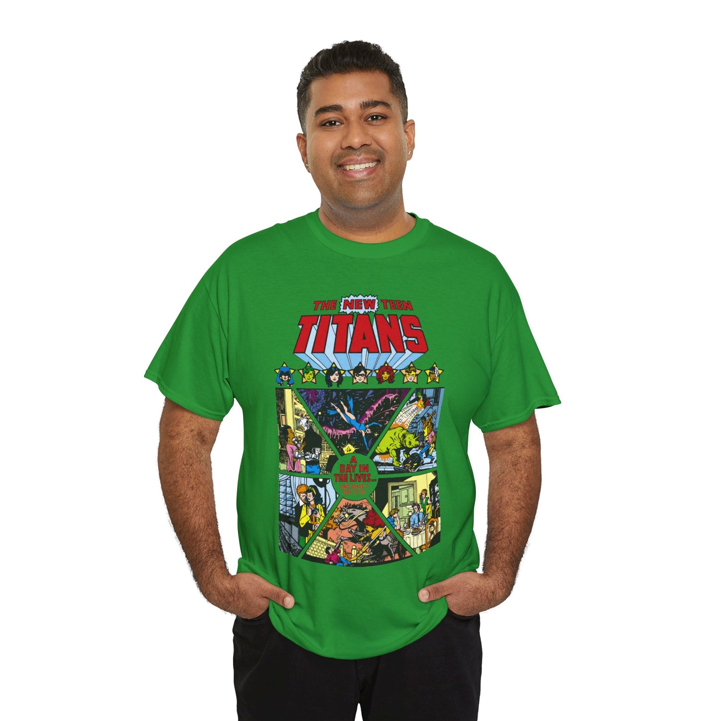 New Teen Titans T-Shirt - George Perez Art - #8 Cover - A Day in the Life - Robin, Wonder Girl, Cyborg, Starfire, Raven, Changeling, Kid Flash - DC Comics