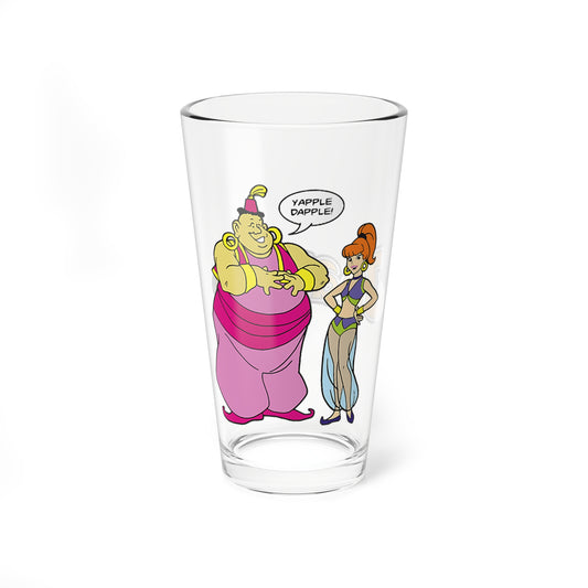 Jeannie & Babu Pint Glass, 16oz - Hanna-Barbera Animated 1970s Saturday Morning Cartoon - Yapple Dapple