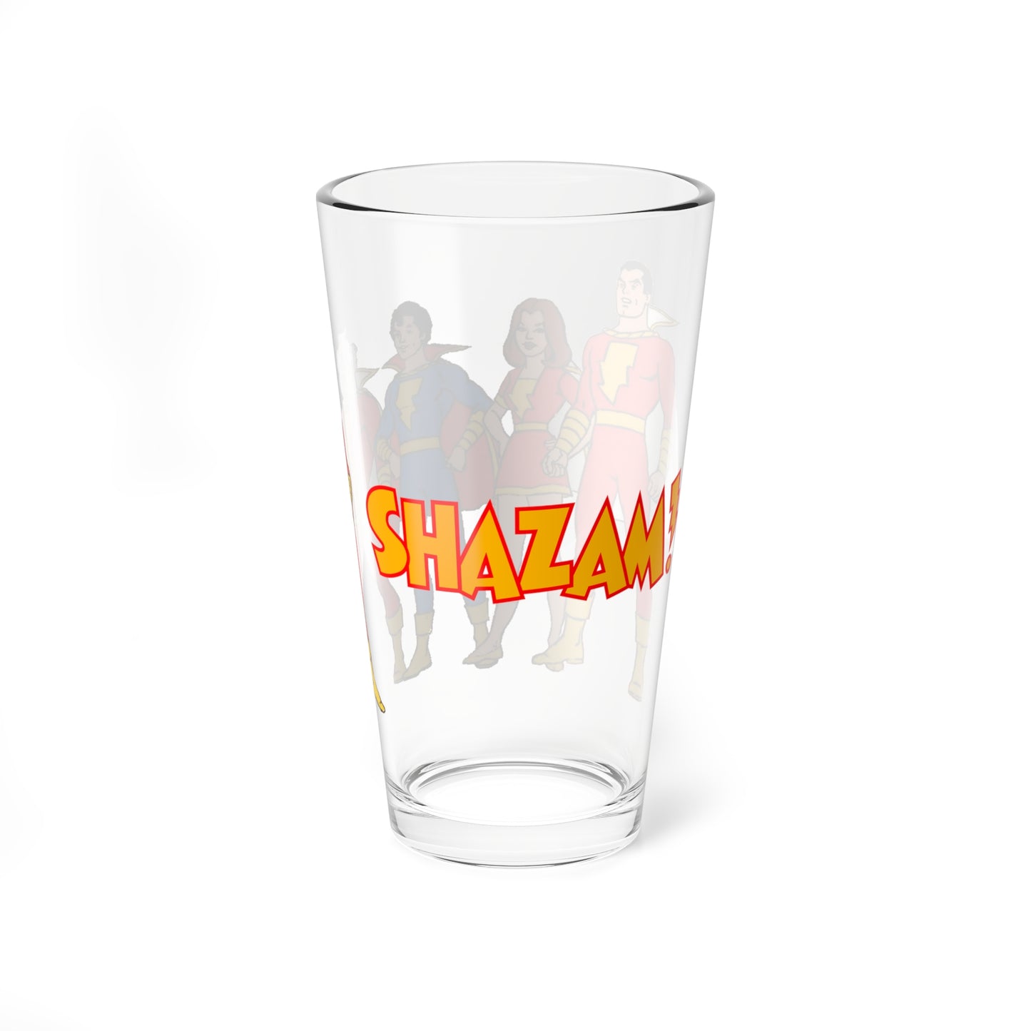 Shazam Pint Glass, 16oz - Marvel Family - Mary Marvel, Captain Marvel Jr, Uncle Marvel - Filmation 1970s Cartoon - DC Comics Characters