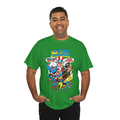 All-Star Squadron T-Shirt - Jerry Ordway Art - Uncle Sam, Hawkman, Superman, Liberty Belle, Black Condor, the Ray, Batman, Plastic Man - JSA Link - DC Comics