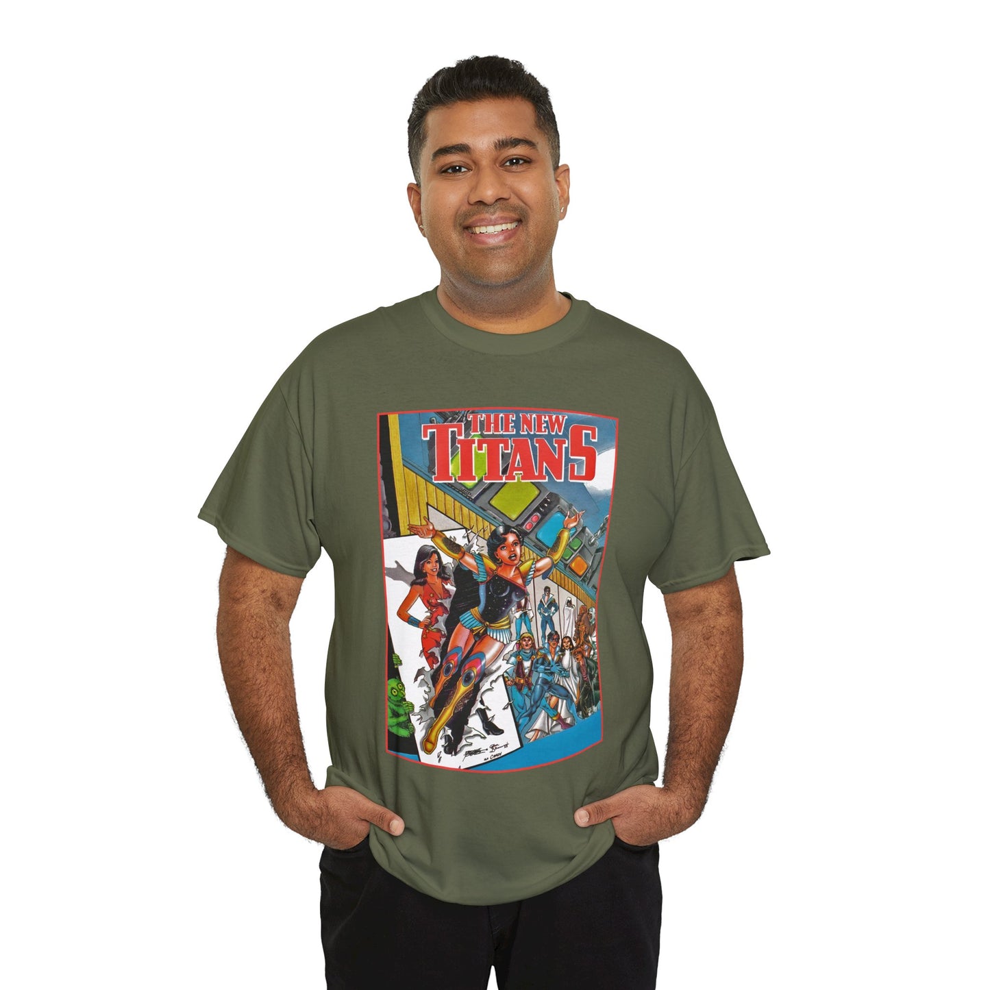 New Titans T-Shirt - George Perez Art - Troia 1st Appearance - Nightwing, Cyborg, Starfire, Raven, Jericho, Changeling - DC Comics