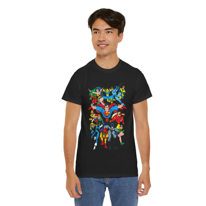 DC Legends T-Shirt - Linda Medley, Arthur Adams Art - Superman, Wonder Woman, Batman, Creeper, Black Canary, Guy Gardner, Blue Beetle, Booster Gold, Dr. Fate, Flash - DC Comics