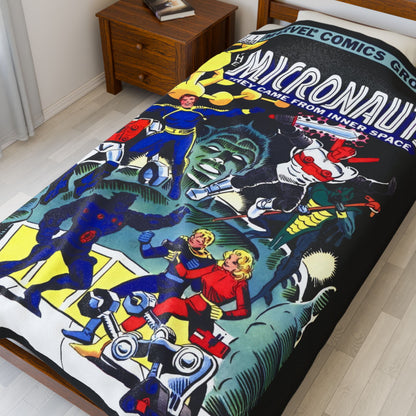 Micronauts Velveteen Plush Blanket 60x80" - Arcturus Rann, Biotron, Marionette, Microtron, Bug, Acroyear - Annual #1 Cover Art - Marvel Comics