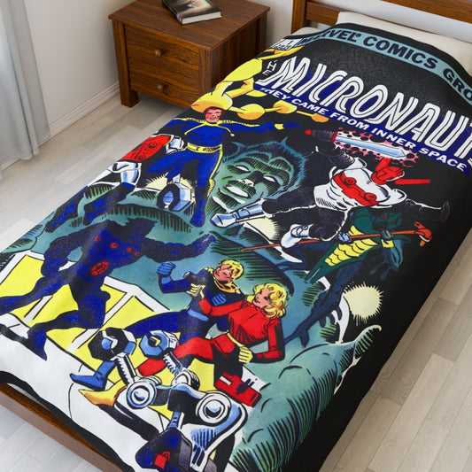 Micronauts Velveteen Plush Blanket 60x80" - Arcturus Rann, Biotron, Marionette, Microtron, Bug, Acroyear - Annual #1 Cover Art - Marvel Comics