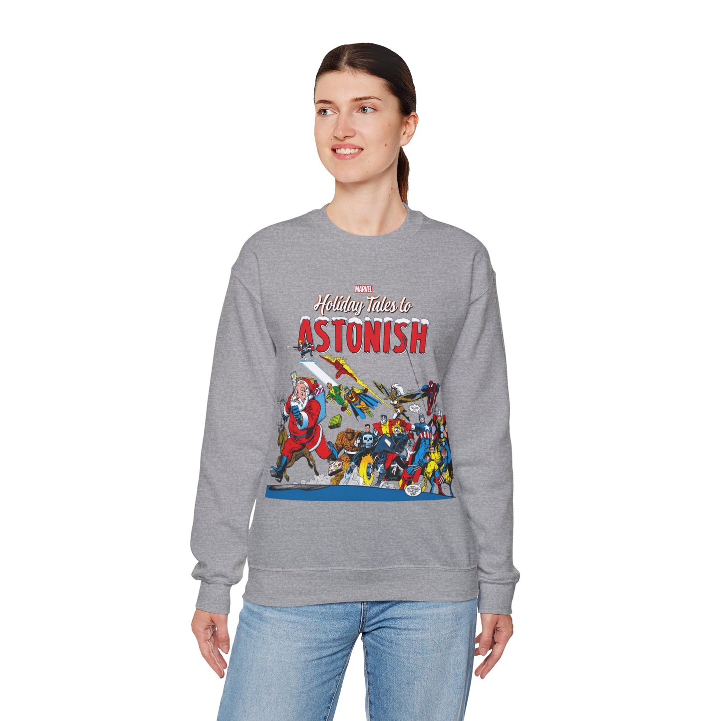 Marvel Comics Christmas Crewneck Sweatshirt - Spider-Man, Punisher, Ghost Rider, X-Men, Fantastic Four