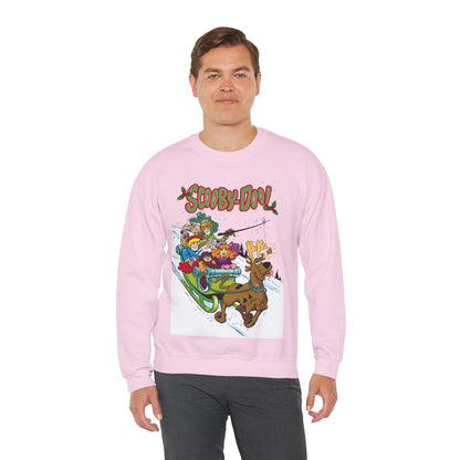 Scooby Doo Christmas Crewneck Sweatshirt - Shaggy, Daphne, Velma, Fred Sleighing Through the Snow