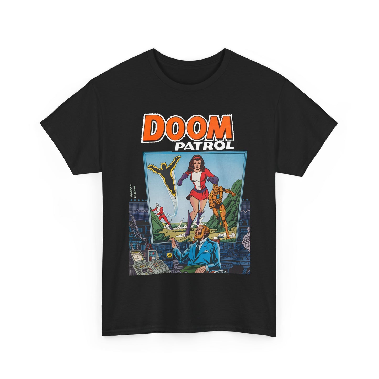 Doom Patrol T-Shirt - George Perez Art - Elasti-Girl, Robotman, Negative Man, The Chief - DC Comics Digest Cover Art