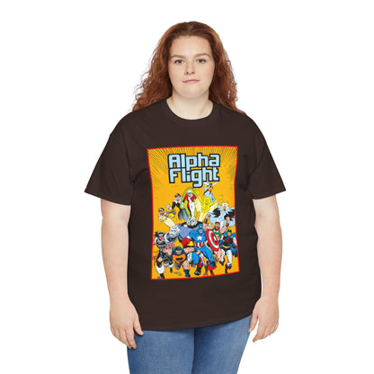 Alpha Flight T-Shirt - Mike Mignola Art - Northstar, Aurora, Snowbird, Shaman, Puck - Avengers: Captain America, Captain Marvel, Hercules, Black Knight - Marvel Comics
