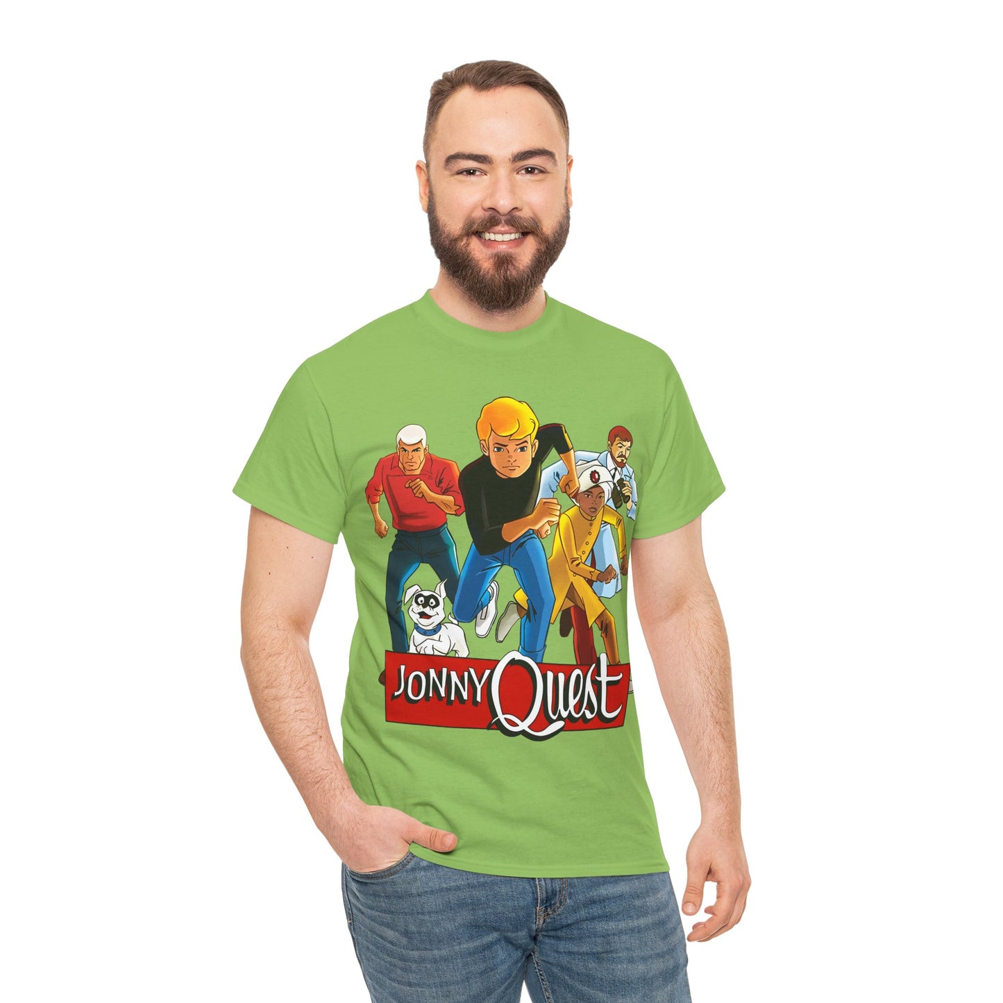 Jonny Quest T-Shirt - Popular Hanna-Barbera Cartoon Characters from the 1960s Adventure TV Show - Dr Benton, Hadji, Race Bannon, Bandit the Dog