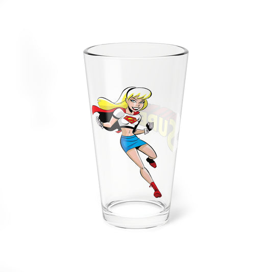 Supergirl Pint Glass - Superman Animated Series Art - 16oz Kara STAS Retro Gift - 90s DC Comics Cartoon - Kryptonian Superheroine Barware