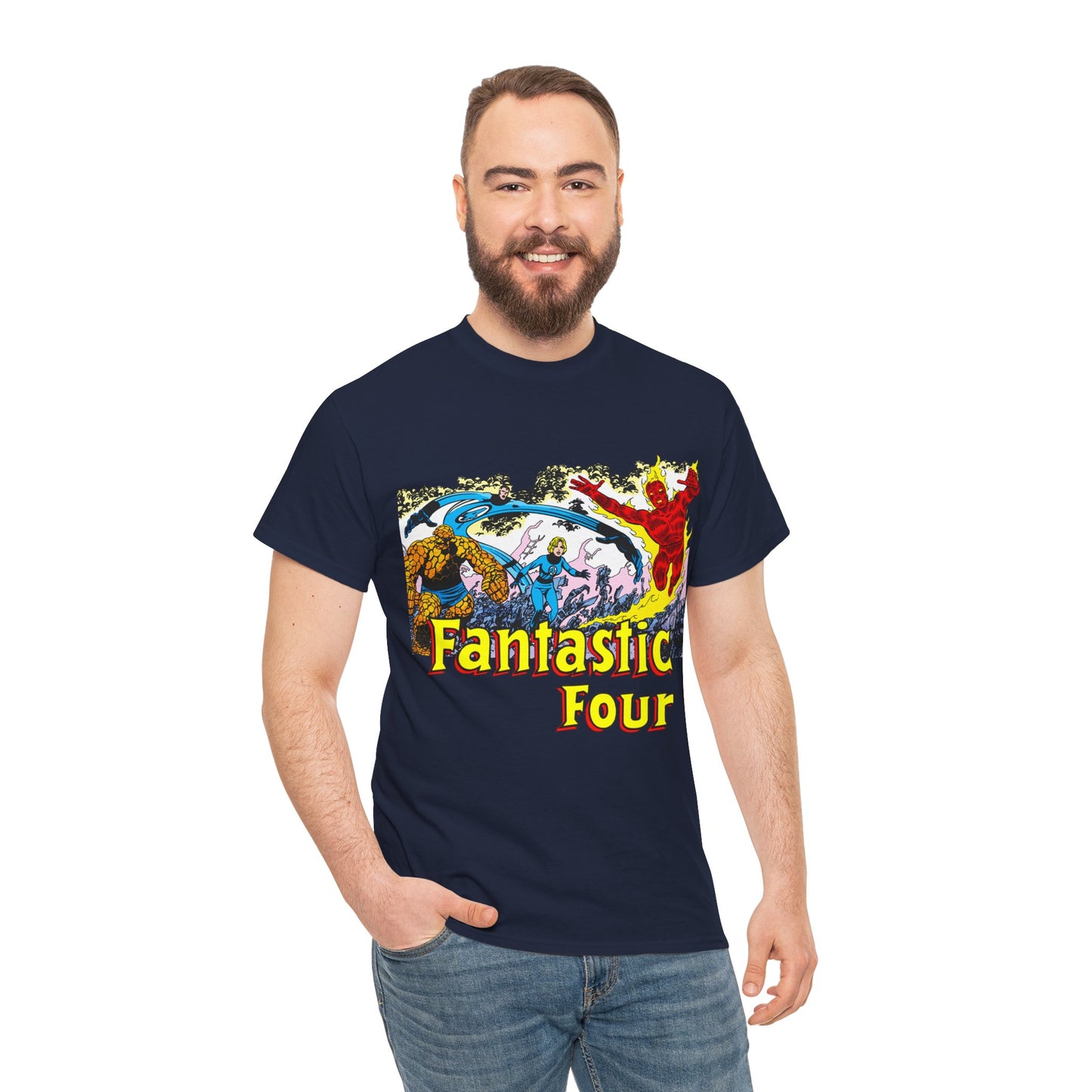 Fantastic Four T-Shirt - John Byrne Art - Reed Richards, Invisible Woman, Human Torch, The Thing - Marvel Comics