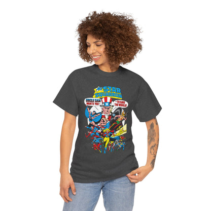 All-Star Squadron T-Shirt - Jerry Ordway Art - Uncle Sam, Hawkman, Superman, Liberty Belle, Black Condor, the Ray, Batman, Plastic Man - JSA Link - DC Comics