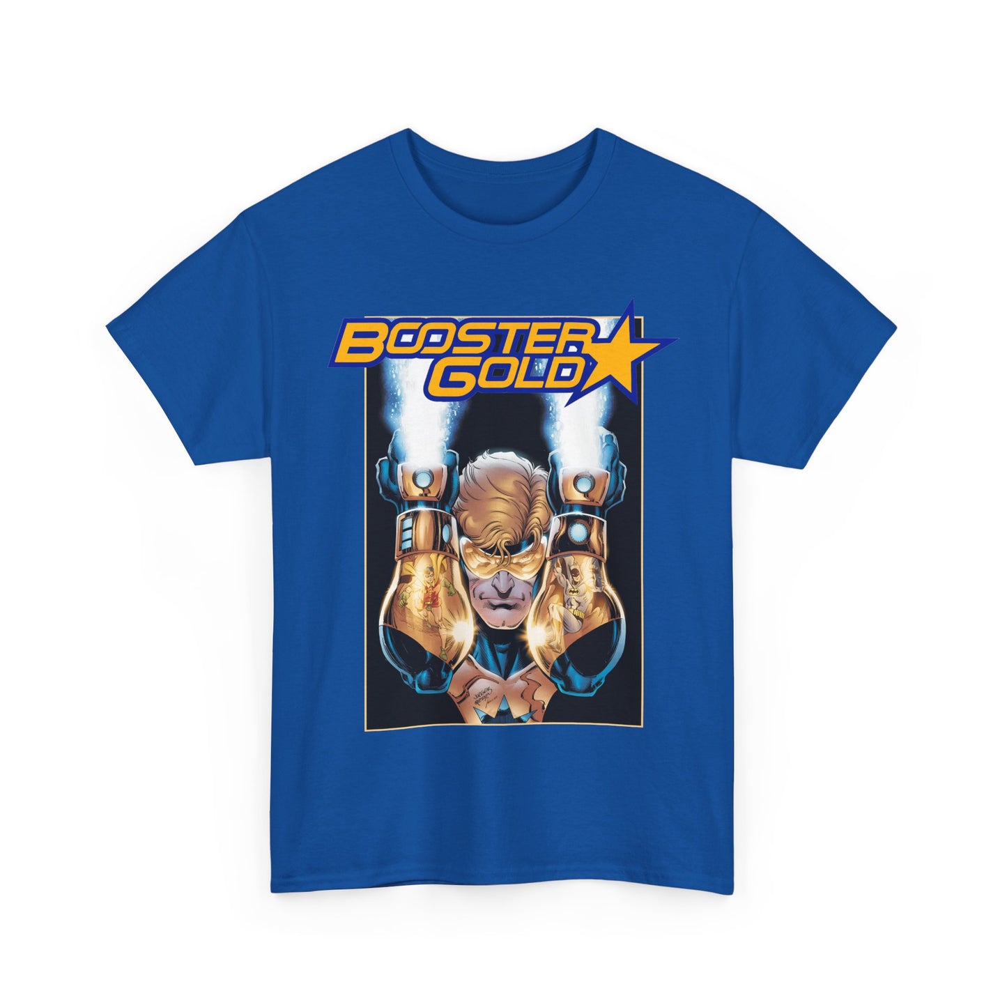 Booster Gold T-Shirt - Dan Jurgens Art - Batman & Robin in His Gauntlets - DC Comics
