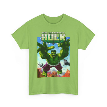 Green t-shirt with 'The Incredible Hulk' graphic on a white background