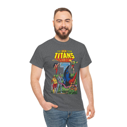 New Teen Titans T-Shirt - George Perez Art - Robin, Wonder Girl, Cyborg, Raven, Changeling, Starfire, Kid Flash - Titans Tower - DC Comics