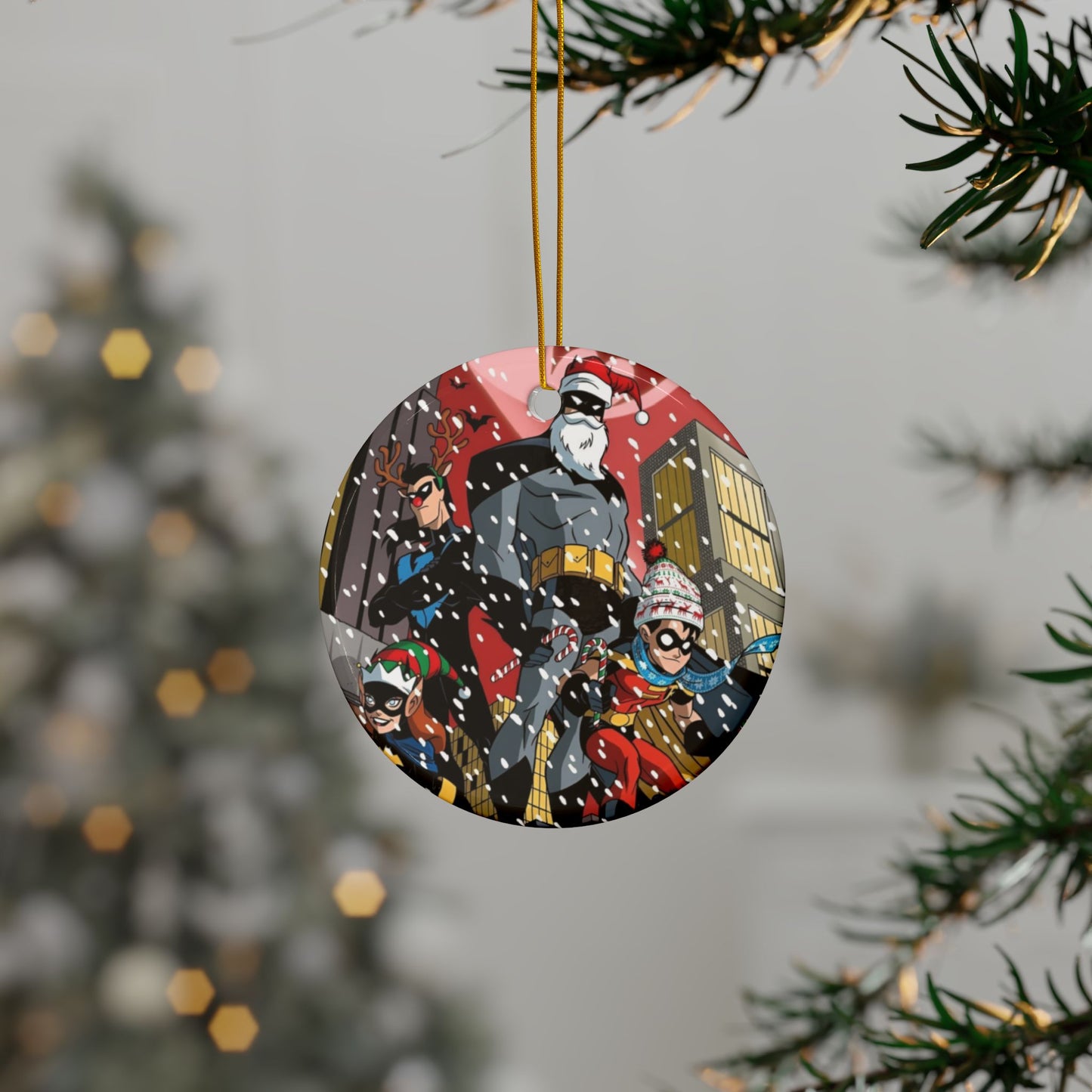 Batman Animated Series Christmas Ceramic Ornaments, 2-Side Print, (3pcs, 5pcs, 10pcs) - Nightwing, Robin, Batgirl - Gotham City