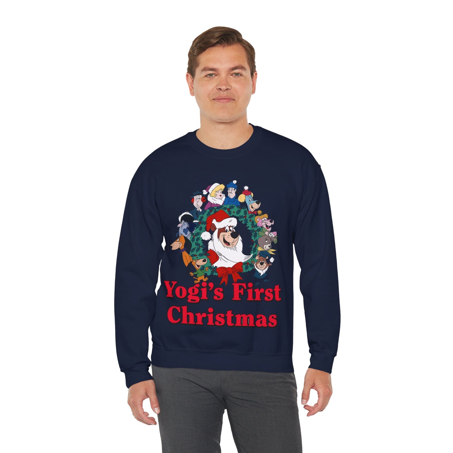 Yogi's First Christmas Crewneck Sweatshirt - Hanna-Barbera TV Holiday Special - Snagglepuss, Huckleberry Hound, Ranger Smith