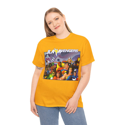 JLA/Avengers T-Shirt - George Perez Art - Wonder Woman, Scarlet Witch, Batman, Thor, Iron Man, Superman - DC Comics, Marvel Comics