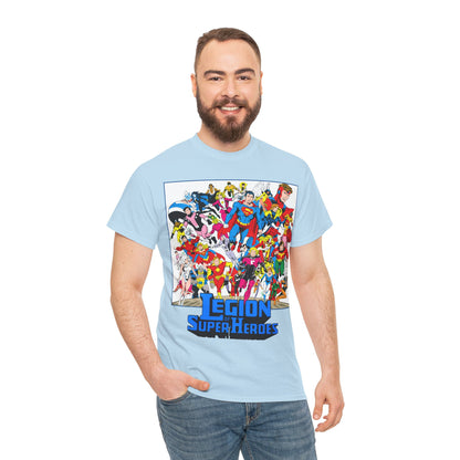 Legion of Super-Heroes T-Shirt - Greg Laroque Art - Who's Who in DC Comics - Superboy, Cosmic Boy, Dream Girl, Dawnstar, Supergirl, Sun Boy, Wildfire, Element Lad, Invisible Kid, Saturn Girl, Lightning Lad - DC Comics