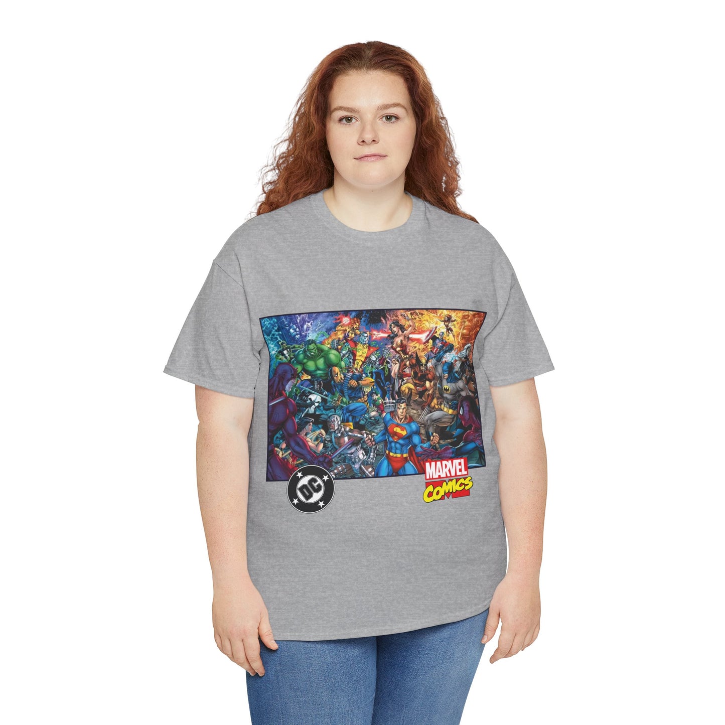 DC Vs Marvel T-Shirt - Jim Lee Art - Batman, Superman, Spider-Man, Wolverine, Wonder Woman, Daredevil, Hulk, Captain America, Deathstroke, Storm, Colossus - DC Comics, Marvel Comics Crossover