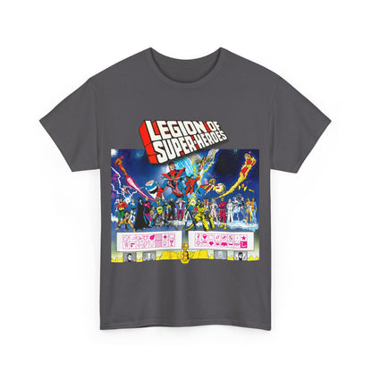 Legion of Super-Heroes T-Shirt - Gorgeous George Perez Art - History of the DC Universe - Lightning Lad, Timber Wolf, Wildfire, Sun Boy, Chamelon Boy - DC Comics