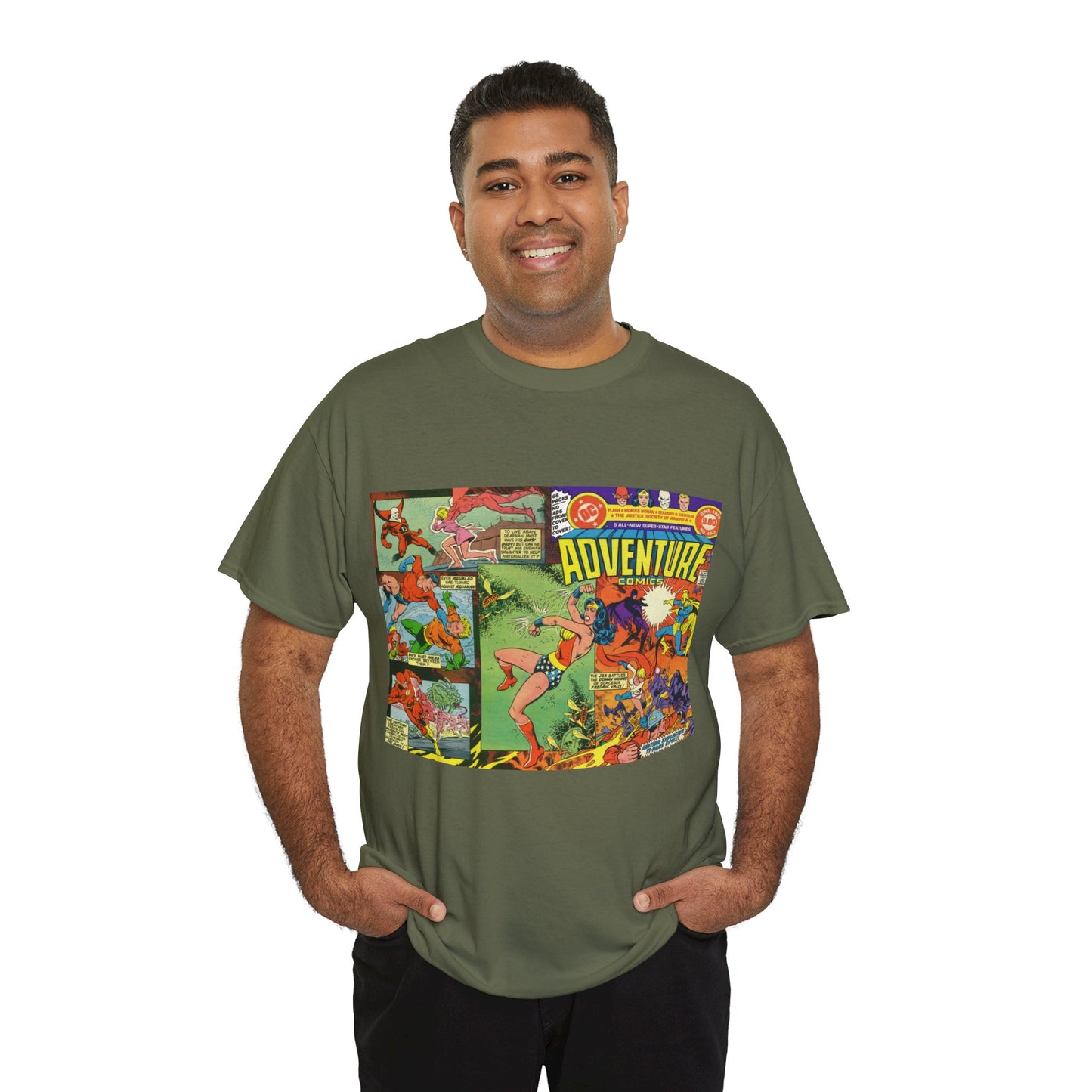Adventure Comics #463 T-Shirt - Wonder Woman, Dr Fate, Power Girl, Deadman, Aquaman, Aqualad, Flash - DC Comics
