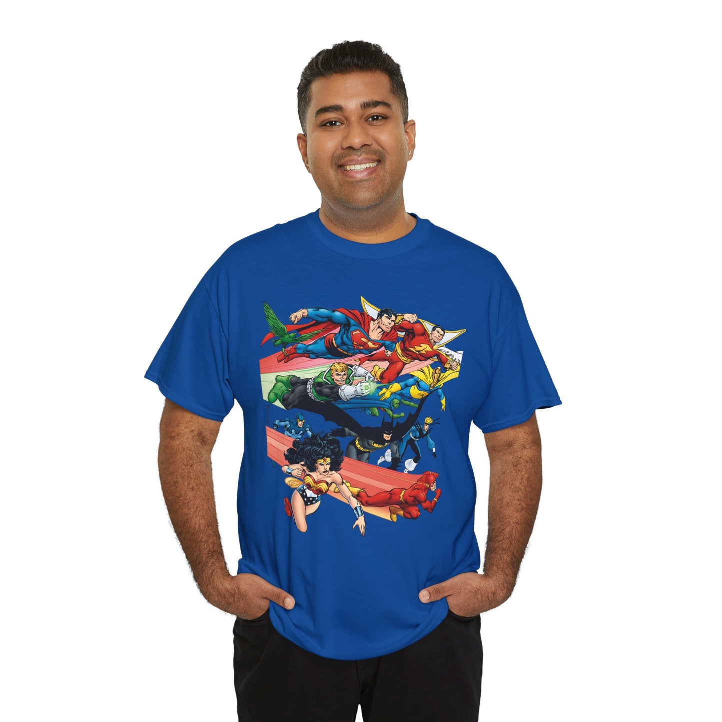 DC Legends T-Shirt - John Byrne Art - Superman, Dr Fate, Blue Beetle, Wonder Woman, Black Canary, Guy Gardner - DC Comics