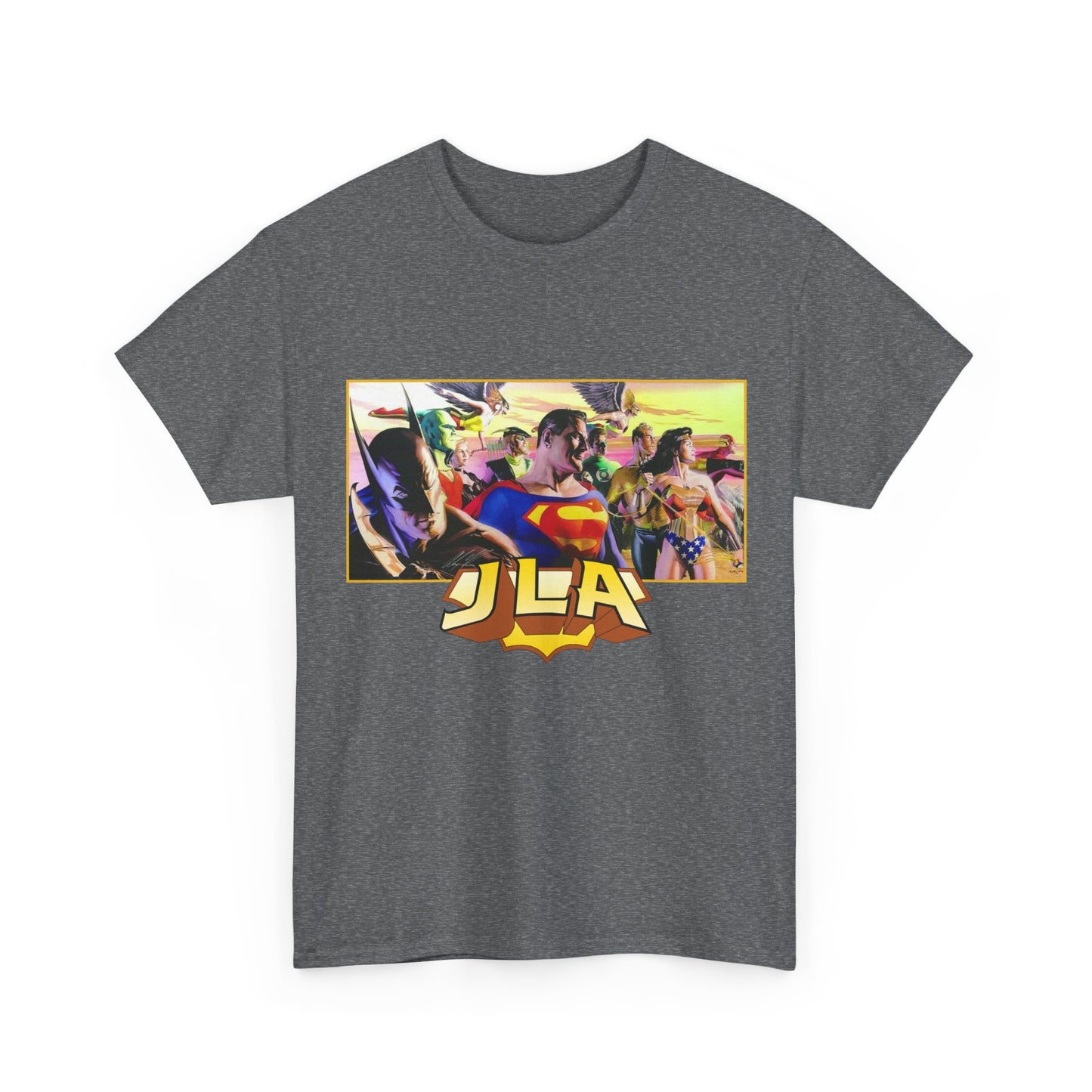 JLA T-Shirt - Alex Ross Art - Superman, Batman, Wonder Woman, Hawkman, Green Lantern, Black Canary, Flash, Martian Manhunter, Green Arrow - Justice League - DC Comics
