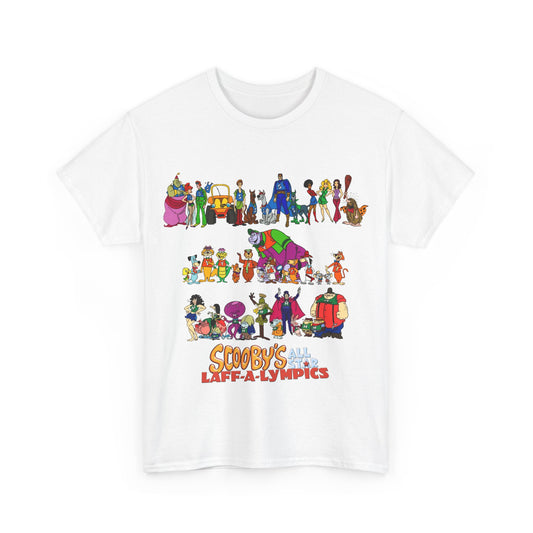 Scooby's All-Star Laff-A-Lympics T-Shirt - Hanna-Barbera Cartoon - Speed Buggy, Yogi Bear, Grape Ape, Scooby Dum, Shaggy, Wally Gator