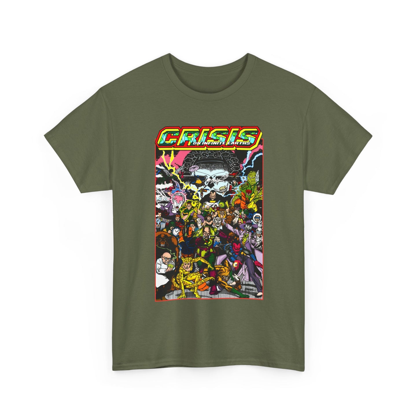 Crisis on Infinite Earths T-Shirt - DC Comics - George Perez Art - Joker, Lex Luthor, Cheetah, Solomon Grundy, Black Adam, Deathstroke, Validus - #9 Cover - DC Comics