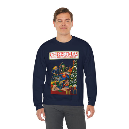 Christmas With the DC Super-Heroes Heavy Blend Crewneck Sweatshirt - Superman, Batman, Green Arrow, Black Canary - Festive Holiday Shirt