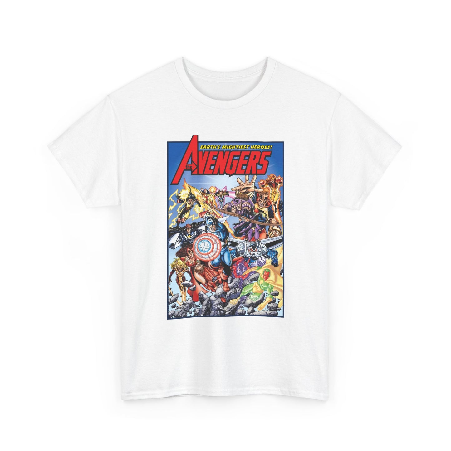Avengers & Thunderbolts T-Shirt - George Perez Art - Captain America, Iron Man, Wonder Man, Scarlet Witch, Hawkeye, Citizen V, MACH-1, Techno, Atlas, Songbird - Marvel Comics