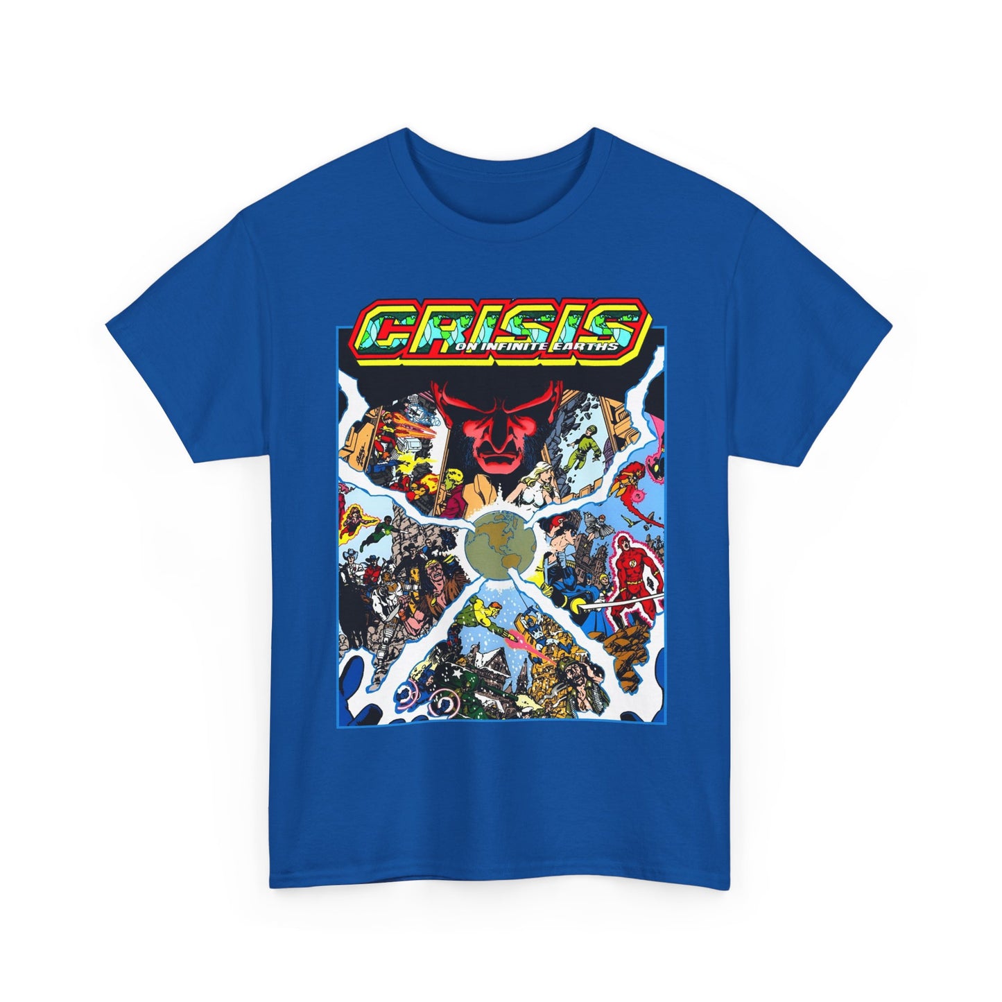 Crisis on Infinite Earths T-Shirt - George Perez Art - #3 Cover - Monitor, Flash, Starfire, Brainiac 5, Dream Girl - DC Comics