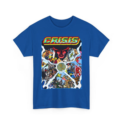 Crisis on Infinite Earths T-Shirt - George Perez Art - #3 Cover - Monitor, Flash, Starfire, Brainiac 5, Dream Girl - DC Comics