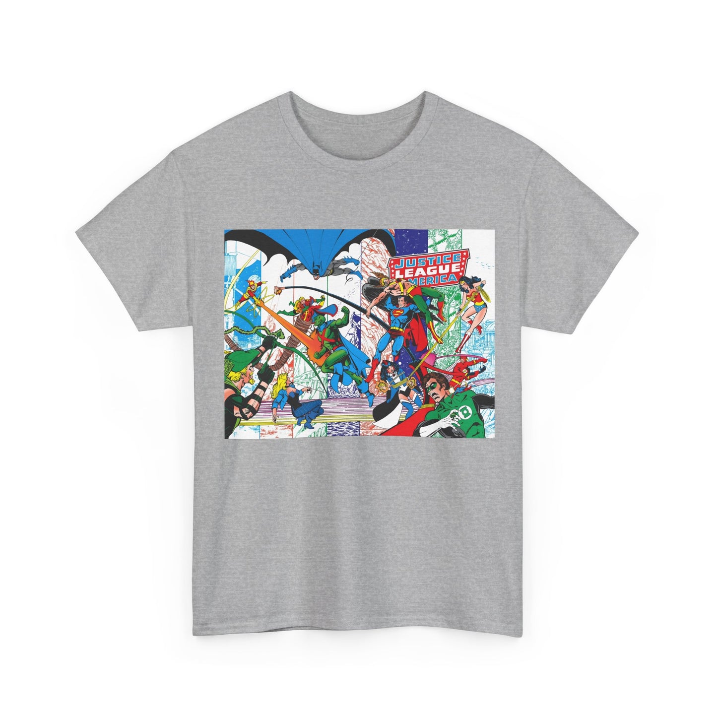 Justice League of America #200 T-Shirt - George Perez Art - Superman, Batman, Zatanna, Wonder Woman, Elongated Man, Martian Manhunter, Black Canary, Atom, Firestorm - DC Comics