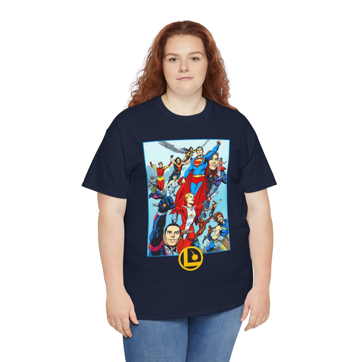 Legion of Super-Heroes T-Shirt - Gary Frank Art - Superman, Saturn Girl, Cosmic Boy, Dawnstar, Brainiac 5, Phantom Girl, Wildfire, Blok, Lightning Lad, Timber Wolf - LOSH - DC Comics