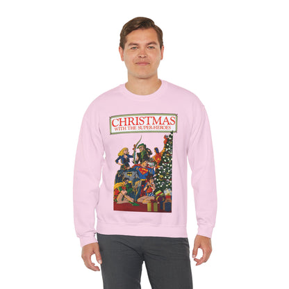 Christmas With the DC Super-Heroes Heavy Blend Crewneck Sweatshirt - Superman, Batman, Green Arrow, Black Canary - Festive Holiday Shirt