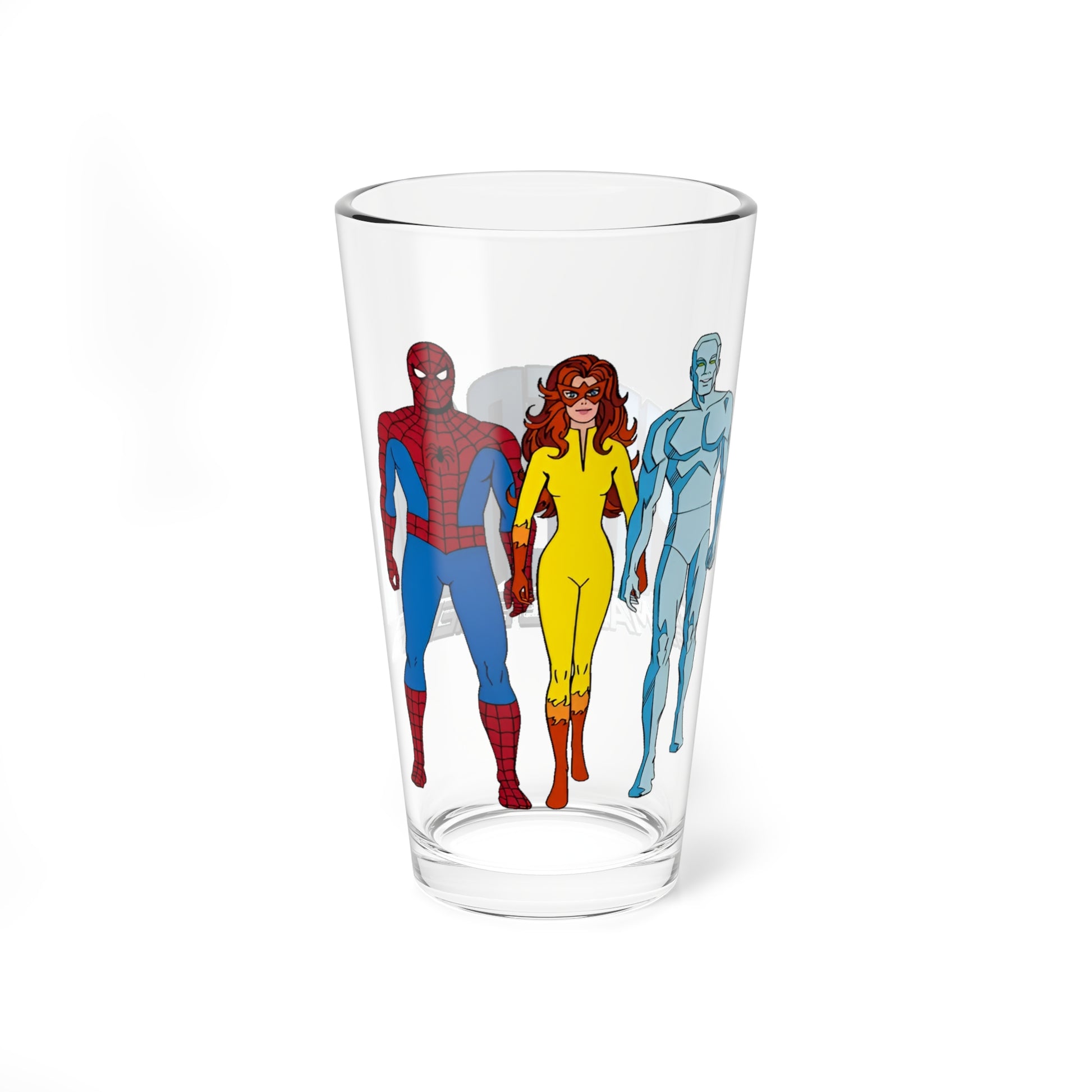 Clear glass with Spider-Man on a white background