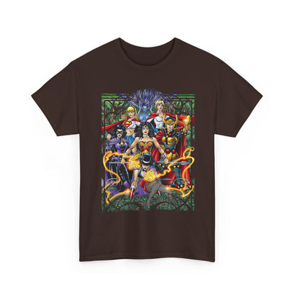 Justice League of Amazons T-Shirt - George Perez Art - Wonder Woman, Zatanna, Supergirl, Power Girl, Huntress, Big Barda - JLA - DC Comics