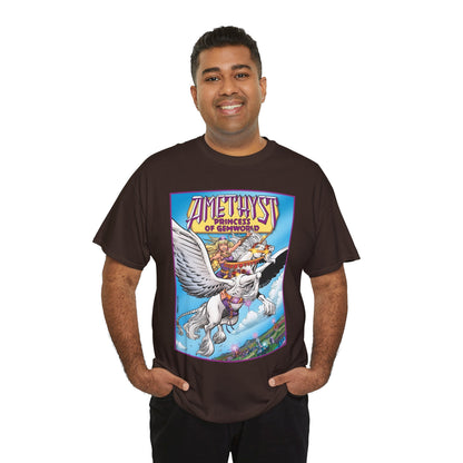 Amethyst Princess of Gemworld T-Shirt - George Perez Art - DC Comics 1980s Series - Riding a Unicorn