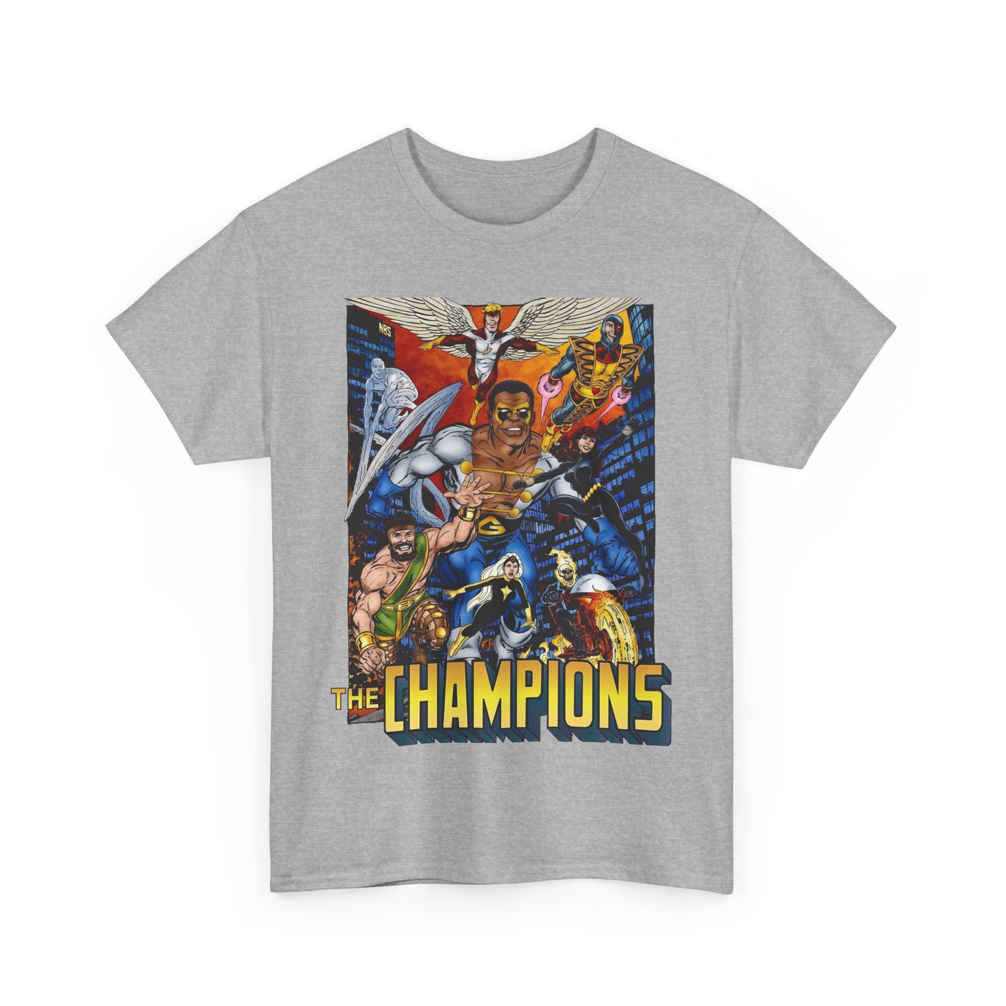 Champions T-Shirt - John Byrne Art - Hercules, Black Widow, Ghost Rider, Black Goliath, Silver Surfer, Jack of Hearts - Marvel Comics 1970s Series