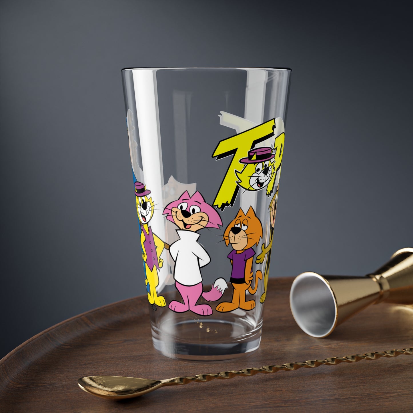 Top Cat Pint Glass, 16oz - Popular Hanna-Barbera Saturday Morning Cartoon - 1960s - Hoagy's Alley- Benny the Ball, Brain, Choo-Choo, Fancy-Fancy, Spook